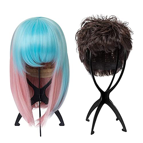 6 Pack Short Wig Stand Portable Wig Holder for multiple Wigs and Hats, 14.2 Inches Travel Wig Stand(Black)