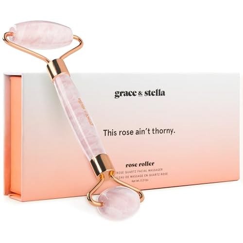 Rose Quartz Face Roller - Face Roller Skin Care - Facial Roller - Stone Roller For Face - Face Massager Roller For Lymphatic Drainage, Puffiness - Quartz Roller For Face by grace and stella