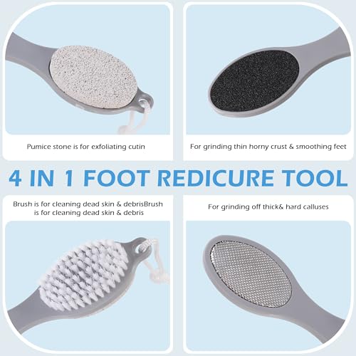 3 Pcs 4 in 1 Foot Brush for Use in Shower with Pumice Stone, Foot Rasp and Sandpaper, Foot Scrubber Brush for Feet, Dead Skin Remover for Foot Care