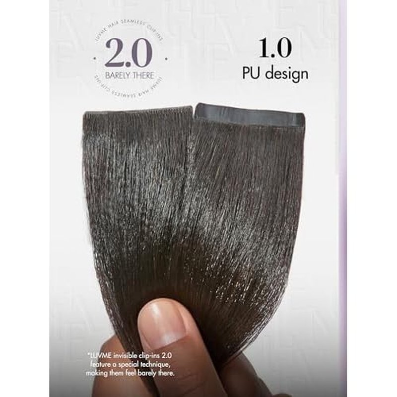 LUVME Invisible Clip in Hair Extensions, Yaki Straight Real Human Hair Remy Hair Clip ins for Women, Natural Human Hair, 18 inch 110g 6Pcs, Natural Black