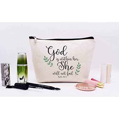 Makeup Bag Cosmetic Bag Travel Pouch Daughter Gifts from Mom Or Dad Birthday Graduation Christmas Gifts for Daughter Bouns Daughter Daughter in Law God Is Within Her She Will Not Fail Psalm 46:5