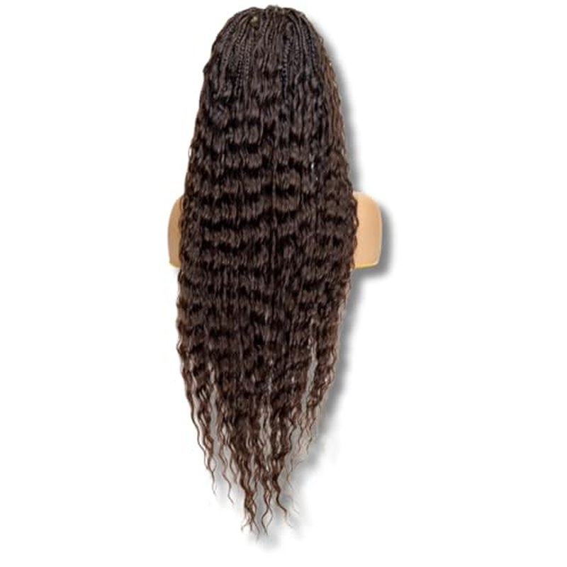 PIB Single Full Lace Braid Wig ? Micro Boho Peruvian Deep Wave Box Braided Wig, Knotless Braided Wigs for Black Women, Curly Hair Wig (#4 Medium Dark Brown, 32" Small-Medium)