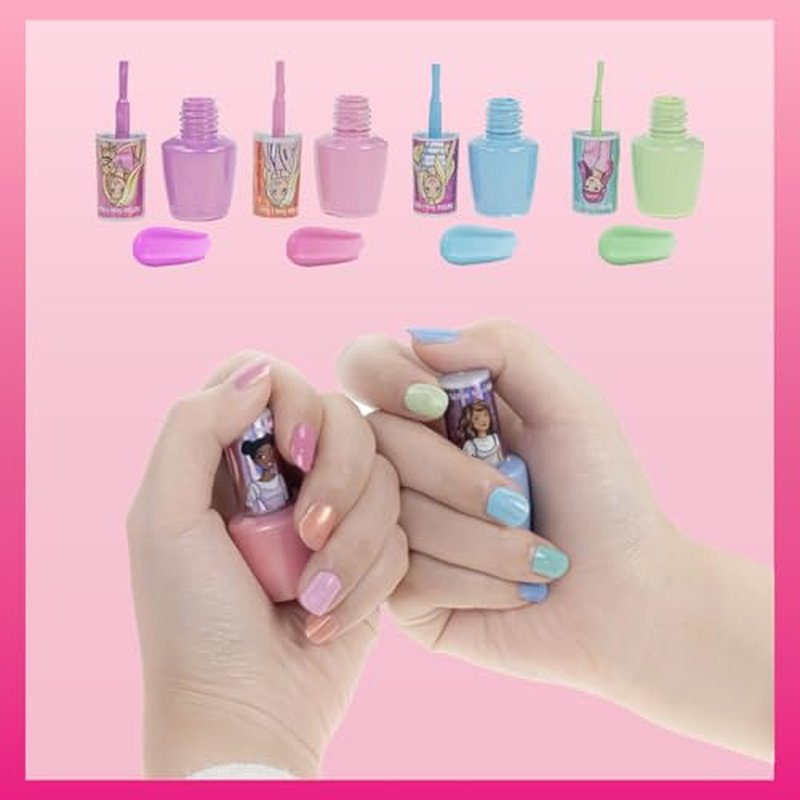 Townley Girl Barbie 8 Piece Nail Polish Set with Nail Dryer for Kids, Peel-Off Water-Based, Safe for Kids, Batteries Not Included, Ages 3 and Up