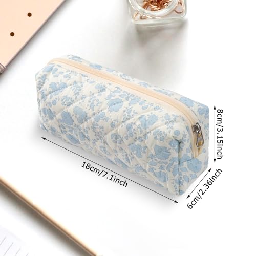 Makeup Bag Cosmetic Bags for Women Floral Toiletry Bag Cute Cotton Makeup Bag Quilted Makeup Bags Zipper Make Up Pouch Flower Travel Toiletry Organizer Bag Portable Storage Bag