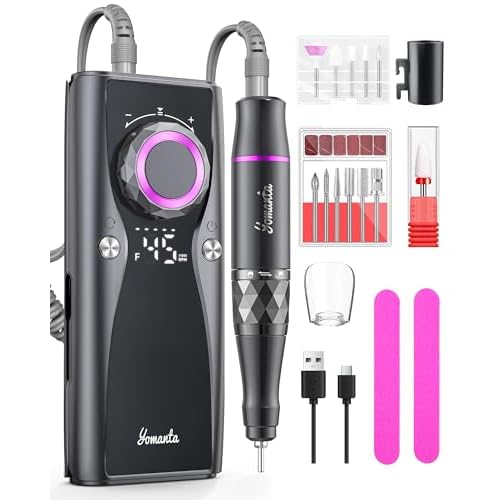 Electric Nail Drill Professional Kit: 45,000 RPM USB Rechargeable Efile Nail Drill Nail File with 12 Bits for Polishing Gel/Acrylic Nails- Portable Manicure Tool Set for Salon/Home-Black