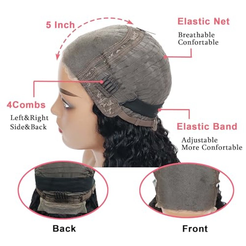 Glueless Wigs Human Hair Pre Plucked Pre Cut 5x5 HD Lace Closure Wigs Human Hair Deep Wave Wig Human Hair Wigs For Black Women Closure Wigs Human Hair 180% Density Natural Color