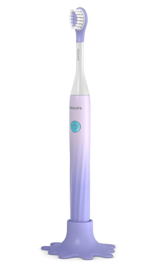 Philips Sonicare, Battery Toothbrush, for Kids Age 3+, with SmarTimer and QuadPacer for Thorough Clean, Lightweight and Colorful Handle, Quick Start Guide, Purple, Model HY1130/01