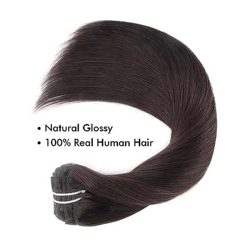 Sixstar Clip In Hair Extensions - 140g Real Human Hair, Dark Brown, Silky Straight, Per Pack, Full Head, 7 Pieces [18inch]
