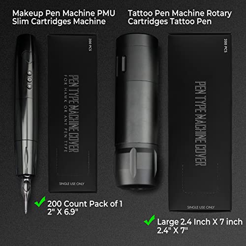 Tattoo Pen Covers - Denergy 200pcs Tattoo Pen Machine Bags Disposable Cartridge Tattoo Machine Sleeves Bags Pen Type Covers Bag Tattoo Grip Sleeve (Large£¨2.4 inch X 7 inch£©)