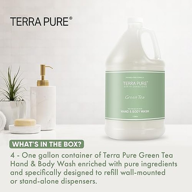Terra Pure Hotel Hand & Body Wash Soap | Four Gallons | Designed to Refill Soap Dispensers (Set of 4)