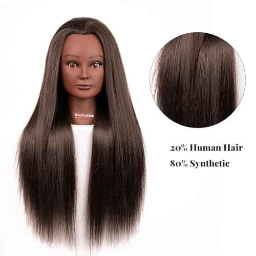 Mannequin Head with Hair,Cosmetology Mannequin Practice Head with Human Hair, 26-28¡¯¡¯ Doll Head for Braiding Hairstyling Cutting with Clamp Holder and Tools