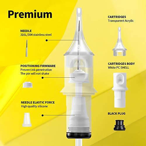 Hawink 9RL Tattoo Needles Cartridge #10 Bugpin 9 Round Liner X-Taper 16PCS with Membrane Professional Disposable Finger Ledge Cartridges EN05S-FG-16-1009RL