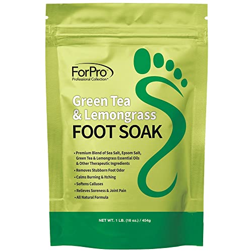 ForPro Professional Collection Green Tea & Lemongrass Foot Soak with Sea & Epsom Salt for Toenail Athletes, Stubborn Odor Scent, Softens Calluses & Soothes Sore Tired Feet - 48 Ounces (3 1-lb Packs)
