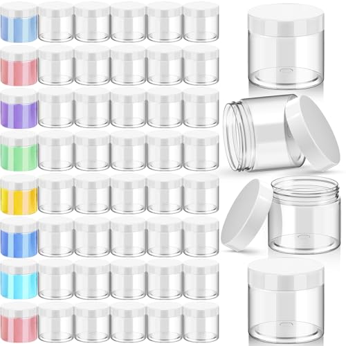 Patelai 48 Pack 8 oz Clear Plastic Jars with White Lids Empty Containers Round Clear Plastic Jars Wide-mouth Refillable Storage Organizers for Cosmetics Lotions Butters Slime Making and Food Storage