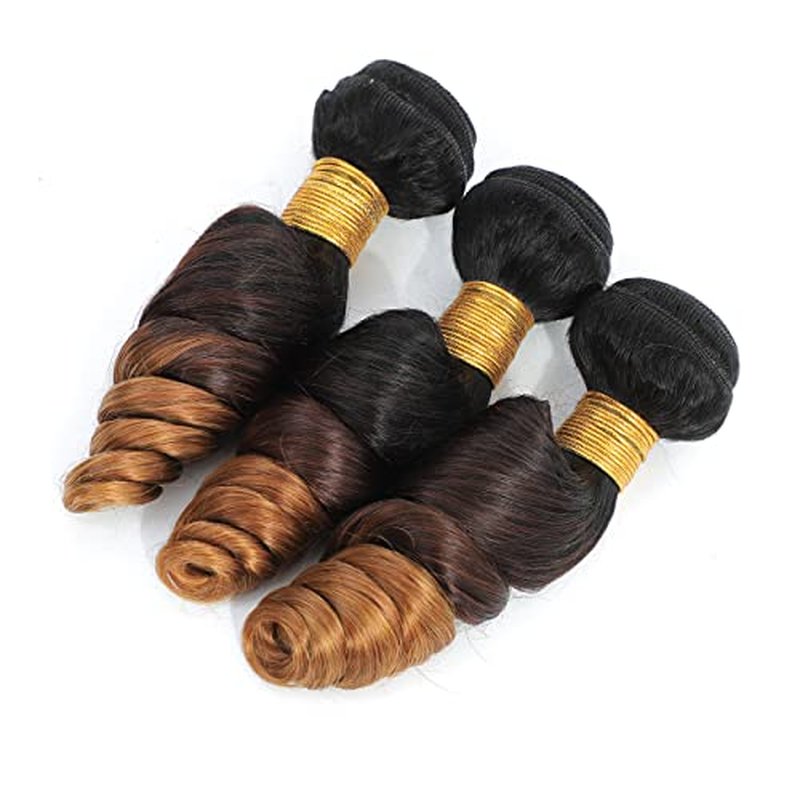 Ombre Bundles With Closure Loose Wave Bundles With Closure Human Hair Bundles With Closure 100% Brazilian Virgin Human Hair 3 Bundles With 4x4 Lace Closure Ombre Color T1B/4/30 (14 16 18+12)