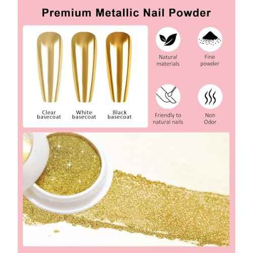 3D Nail Gel and Chrome Nail Powder BISHENGYF - 15g No Wipe 3D Sculpting Gel with Rose Gold Pink White Chrome Powder Non-Sticky Nail for Home Art DIY