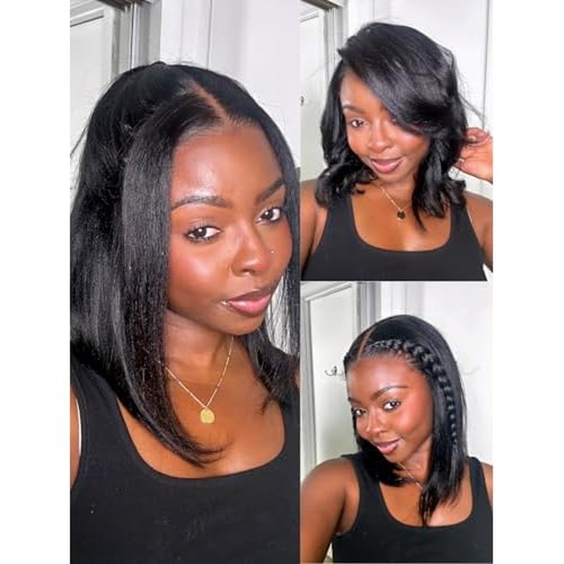 Nadula Bye Bye Knots Yaki Straight Bob Glueless Wig Pre Cut/Plucked/Bleached 7x5 Lace Front Wigs Human Hair Invisible Knots Pre Everything 3S Ready to Go Short Yaki Bob Wigs 150% Density 10inch
