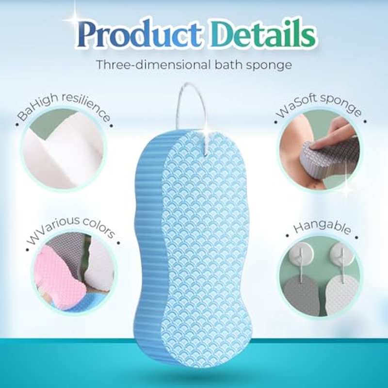 Magic Exfoliating Bath Sponge, 2025 New Super Soft Exfoliating Bath Sponge, 3D Magic Exfoliating Body Scrubber, Shower Sponges for Body Removes Dead Skin (Pink Blue)