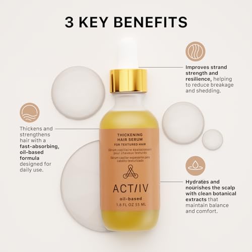 ACTIIV Thickening Hair Serum - Oil Based | Supports the Appearance of Thicker, Fuller-Looking Hair, for Textured & Curly Hair, Deeply Nourishes & Strengthens Roots, Non-Greasy, All Hair Types, 1.8 oz