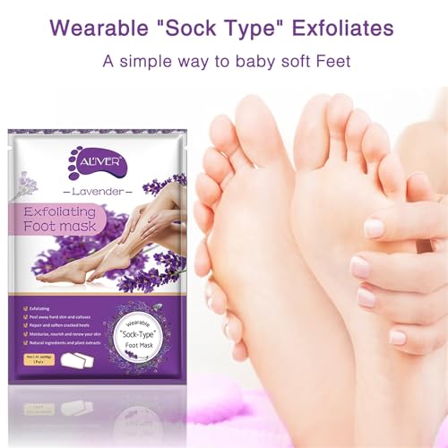 ALIVER Foot Peel Mask 3 Pack, Exfoliator Peel Off Calluses Dead Skin Callus Remover, Baby Soft Smooth Touch Feet-Men Women (Lavender)