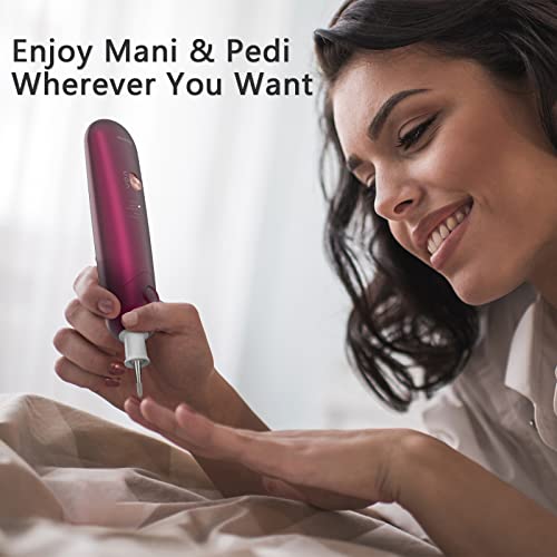 Professional Manicure Pedicure Set - Cordless Electric Foot Nail Care Trimmer Buffer Tools - 5 Speeds, Rechargeable, Thick Nails (Red)