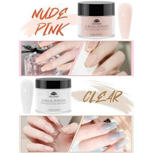 EBANKU 4 Colors Acrylic Powder Set Nude Pink White Clear Acrylic Nail Powder Acrylic Powder for Acrylic Nail Extension Nail Carving, Long-Lasting, No Nail Lamp Needed, Large Capacity 4.23oz*4