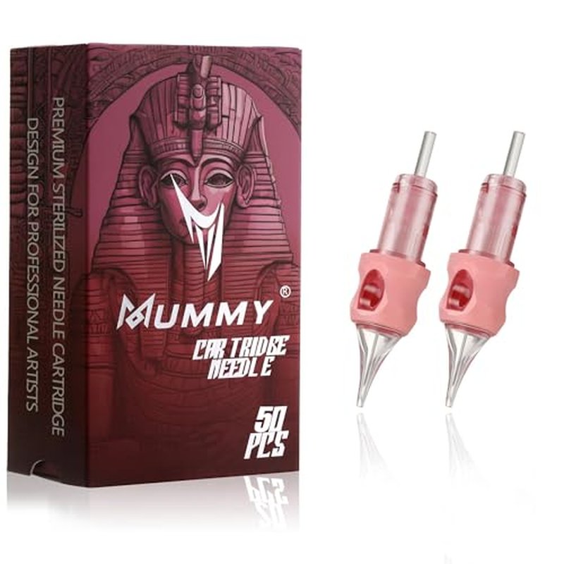 Mummy Tattoo Cartridges Needles 50pcs Mixed Sizes Sorted Disposable Round Shader L-Taper Bugpin(3/5/7/9/11RS)