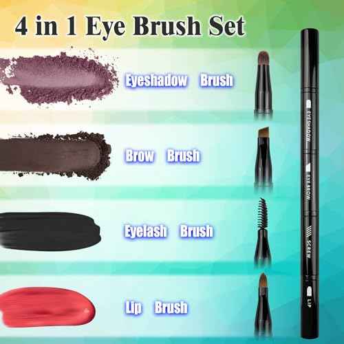2 Pack 4 in 1 Makeup Brush, Travel Makeup Brush Set with Case, Foundation Brush, Concealer Brush, Eyeshadow Brush Set, Screw Brush, Lip Brush for Foundation, Concealer, Powder Liquid