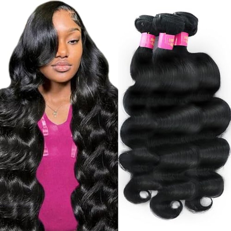 12A Human Hair Bundles 16 18 20 Inch Body Wave 100% Unprocessed Brazilian Virgin Hair 3 Bundles Human Hair Extensions Quick Weave Natural Black