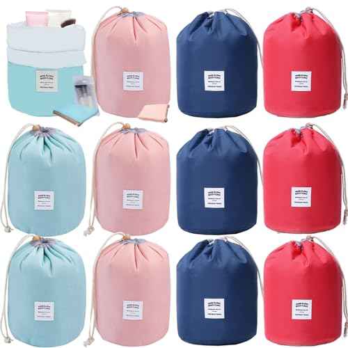 INVODA Drawstring Cosmetic Bag 12PCS Travel Makeup Bag for Women Toiletry Bag Portable Drawstring Make up Organizer Bag for Travel (12PCS)