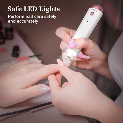 Electric Nail Drill, 8-in-1 Cordless Electric Nail File with LED Light, 5 Speeds Rechargeable Manicure and Pedicure Kit Hand Foot Care Tool for Nail Grinder Trim Polish for Women Baby
