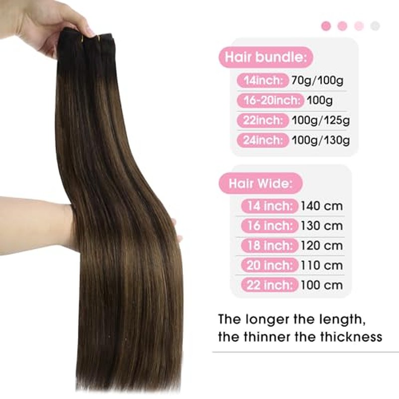 YoungSee 125g Weft Hair Extensions Brown Balayage Sew in Hair Extensions Balayage Medium Brown Mix Dark Sew in Hair Extension Real Human Hair for Women 22 Inch