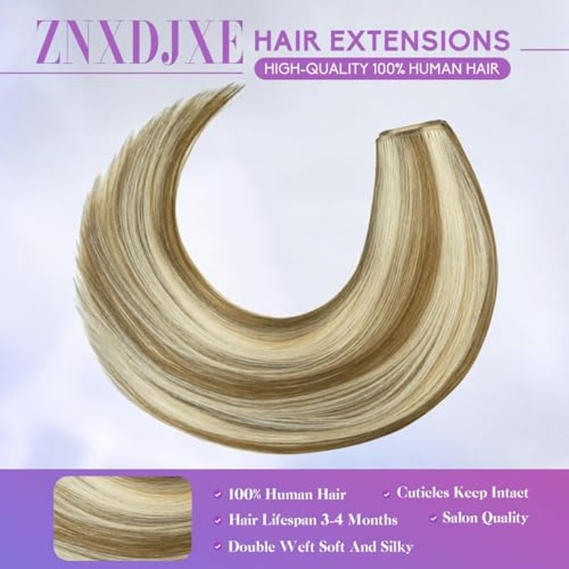 Blonde Clip in Hair Extensions Real Human Hair, 24 Inch 120g Natural Human Hair, Remy Human Hair Extensions Cip ins for Women 8pcs Per Set #16/22 Light Blonde Highlighted Golden Blonde
