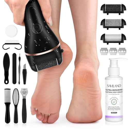 SAVILAND 2024 Electric Feet Callus Remover with Ultra-Repair Foot Cream 120 g: Rechargeable Portable Electric Callus Remover for Feet Professional Pedicure Care Kit for Cracked Dead Skin