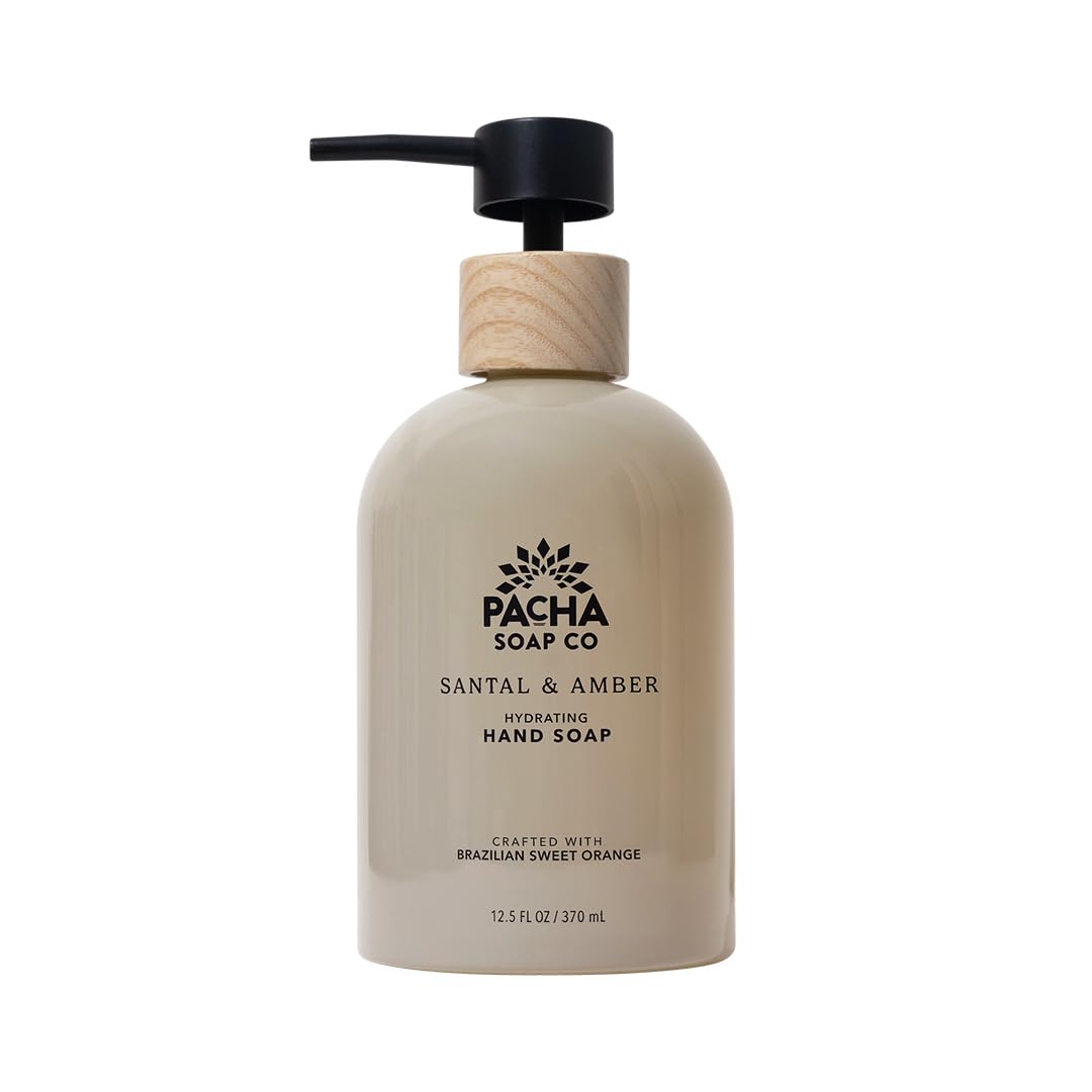 Pacha Soap Co. Liquid Hand Soap Glass Bottles - Santal & Amber, Hydrating & Moisturizing Formula with Clean Ingredients, Paraben, sulfate, and Dye Free, Made in the USA, 2-Pack (12.5 fl oz Each)