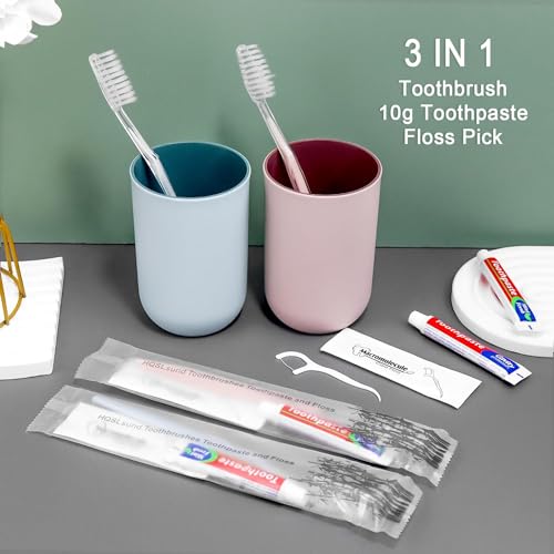 100 Pack Disposable Toothbrushes with Toothpaste Floss Individually Wrapped, 2 Color Toothbrush,10g Toothpaste,Floss Pick,Bulk Toothbrush Kit for Homeless,Airbnb,Hotel,Guest
