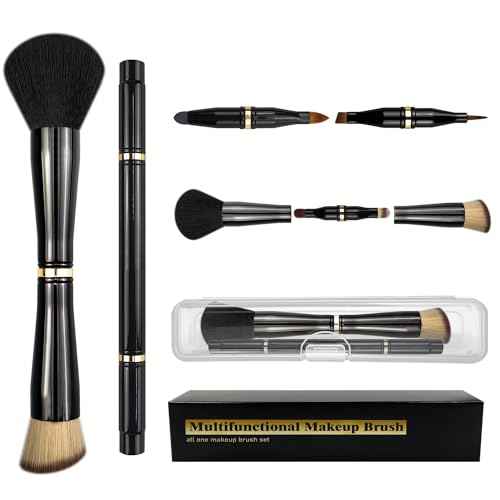 2 Pcs 4 in 1 Makeup Brush Set - Travel Size Powder/Blush, Foundation, Blending, Eye & Lip Brushes