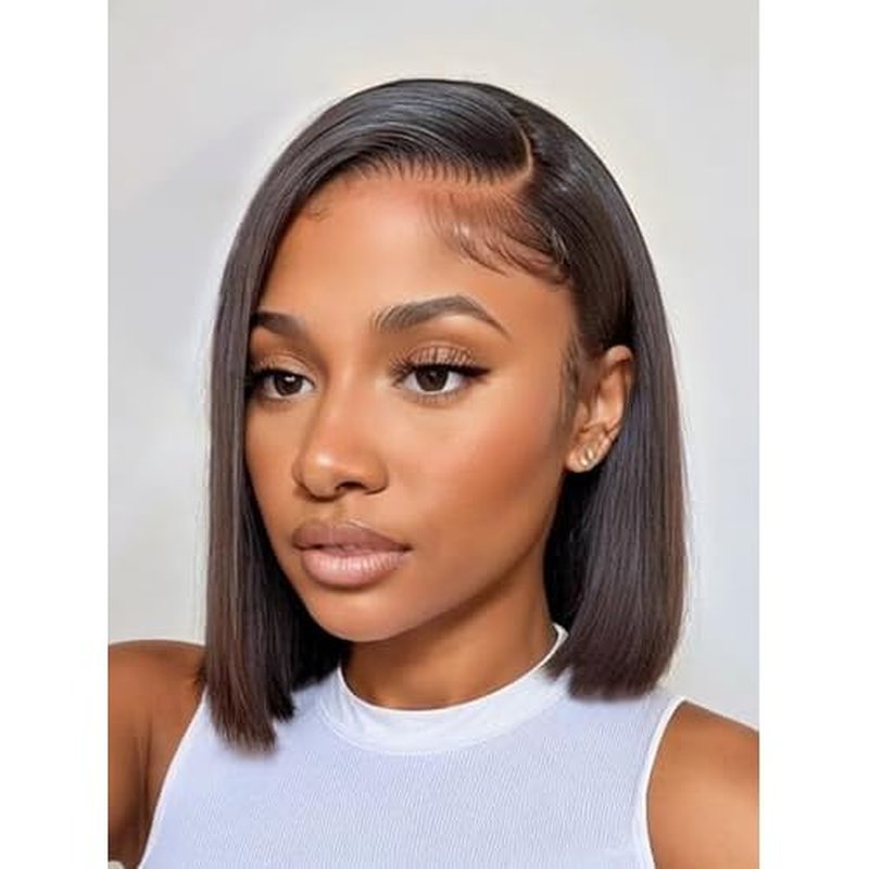 16 Inch Bob Straight Side Part 7x5 Wear and Go Glueless Wigs Human Hair Pre Cut Pre Plucked Bleached HD Lace Front Bob Wig Human Hair 180% Density Short Straight Wigs for Black Women