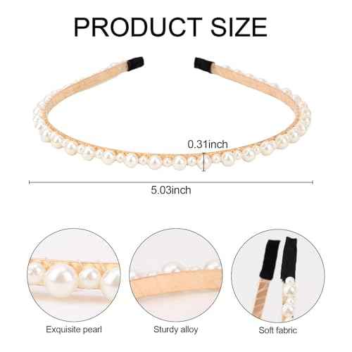 AMCAMI 10Pcs Pearl Headbands For Women,White Pearl Headpiece,Elegant Bridal Headband For Wedding, Party & Daily Wear