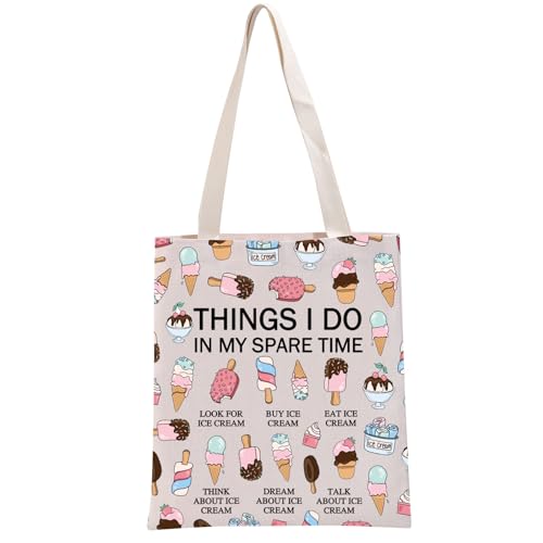 G2TUP Popsicle Lover Gift My Spare Time Ice Cream Tote Bag Soft ServeHandbag Foodie Gelato Lover Funny Dessert Lover Gift