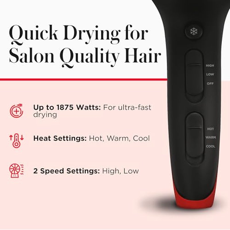 REVLON SmoothStay Coconut Oil Infused Hair Dryer with Diffuser & Concentrator - Ionic Ceramic Blow Dryer for Frizz Control, Shine, Smoothness & Volume, 1875W Lightweight Salon-Quality