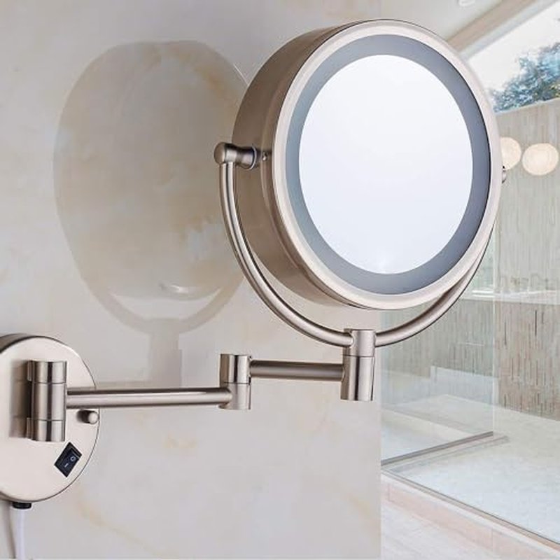Wall Mount Makeup Mirror 9 Inches with LED Lighted 10x Magnification,has 3 Colors Lights Modes,13" Extension Arm Magnifying Vanity Mirror Electric Plug Powered, Brushed Nickel Finish