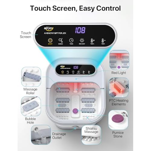 ALLJOY Foot Spa Bath Massager with Heat, Collapsible Foot Massager Spa Soaking Tub with Bubbles, Pumice Stone, Timer, 6 Shiatsu Massage Rollers Pedicure FootSpa for Relaxation, Gifts for Dad, Mom