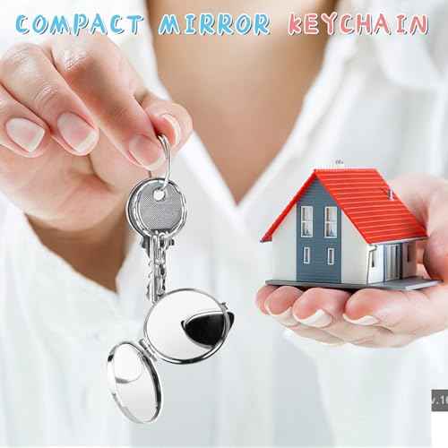 10 Pcs Compact Mirror Portable Metal Folding Mirror with Key Ring for Pockets Bags Wallets Travel Toiletries Gifts - Round