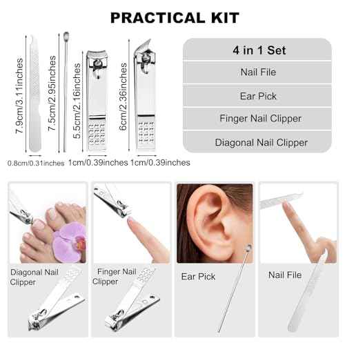 30 Sets Finger Nail Clipper Set Bulk,4 in 1 Black Adult Stainless Steel Travel Manicure Kit with Case Individually Wrapped Nail Clippers Bulk for Homeless,Hotel,Charity