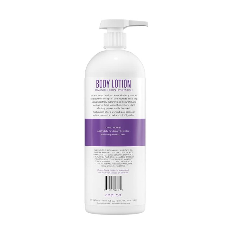 Zealios Advanced Hydration Body Lotion for Dry Skin 32oz - Deep Hydration Formula, Skincare Moisturizer with Vitamins & Antioxidants, Non-Greasy Lotion, Light Papaya & Lychee Scent