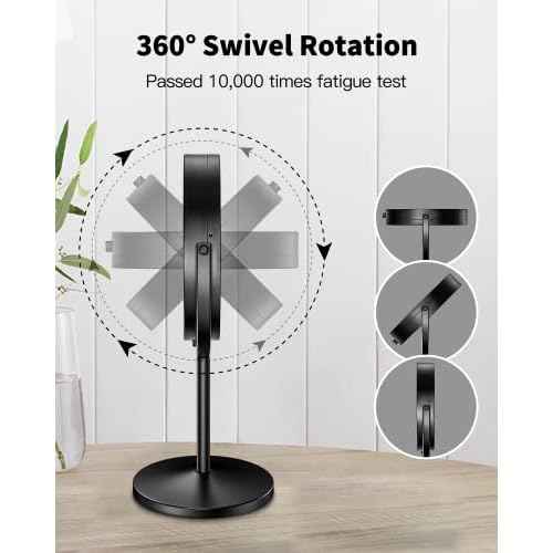 Benbilry 10X Magnifying Lighted Makeup Mirror, 7 Inch Double Sided 1X/10X Magnification with Lights, 360¡Æ Rotation Swivel Travel Make Up Mirror with Lighting, Battery Operated Black