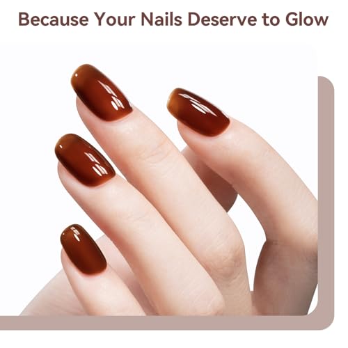 MEGIOR Jelly Sheer Tortoise Gel Nail Polish 15ML Caramel Transparent Colors Hot Cocoa Amber Soak Off UV Light Cure Long Lasting Gel Polish for Women Girls Manicure Nail Art Salon DIY at Home