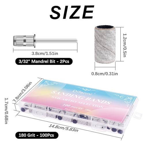 Sanding Bands for Nail Drill, 180 Grit Sanding Bands Nail Drill Bits 100 Pcs Fine Grit Nail Sanding Bands with Storage Box for Most Size 3/32" Nail Drill Machine (Zebra)