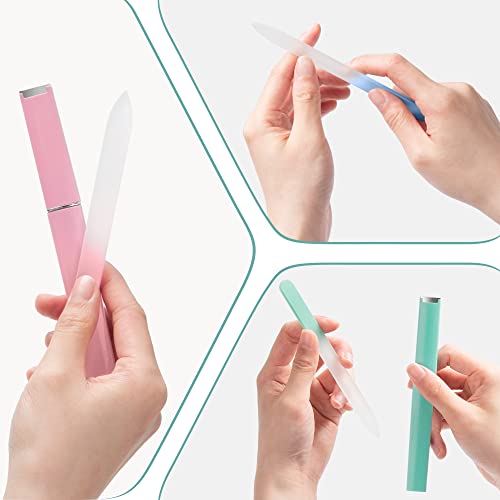 Glass Nail File 3 Pack for Natural Nails, Crystal Fingernail Files with Case Etched Nail Filer Professional Nail File Glass Lima de u?as, Unique Christmas Gifts Stocking Stuffers for Women Adults